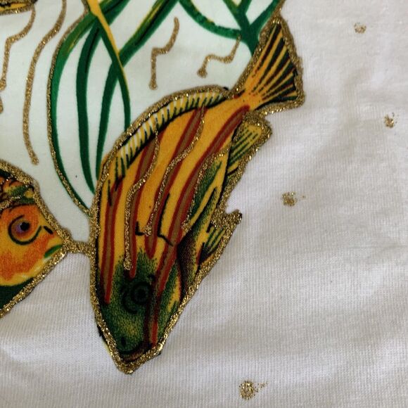 York Trinidad T-Shirt Womens Medium Sea-Life Gold Thread Embroidery Coastal - Picture 4 of 10